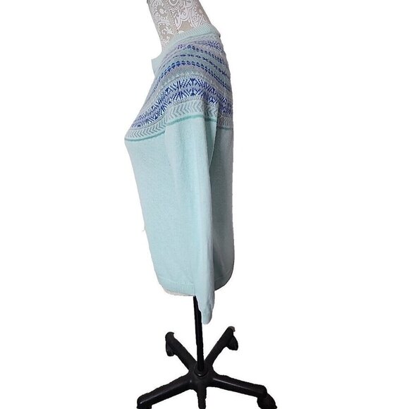 Talbots Sweater Aqua Lambswool Fair Isle Crew Neck Pullover Women's SP - Picture 7 of 10